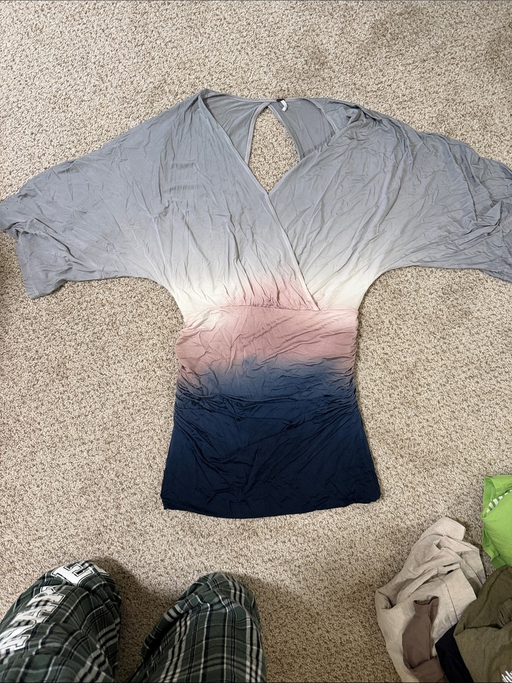 Young Fabulous & Broke Ombre V-Neck Tunic in Gray, Pink & Navy